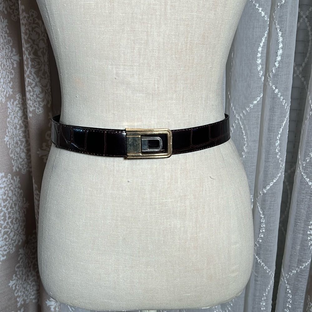 Dark Brown faux crocodile belt with gold buckle